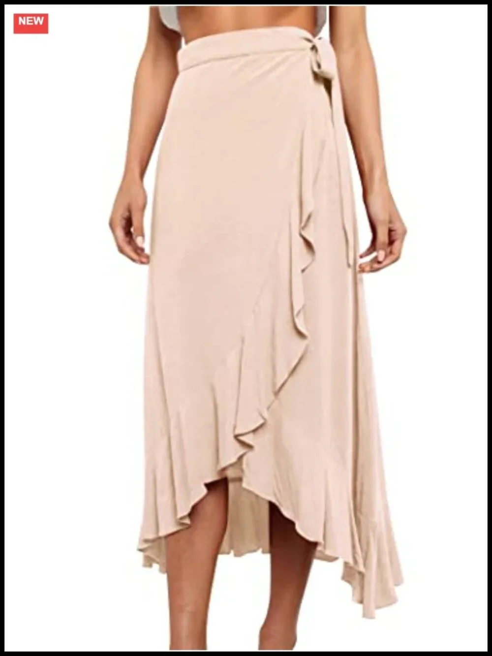 Womens Boho Ruffle Wrap Skirt High Waisted Tie Side Asymmetrical High Low Midi